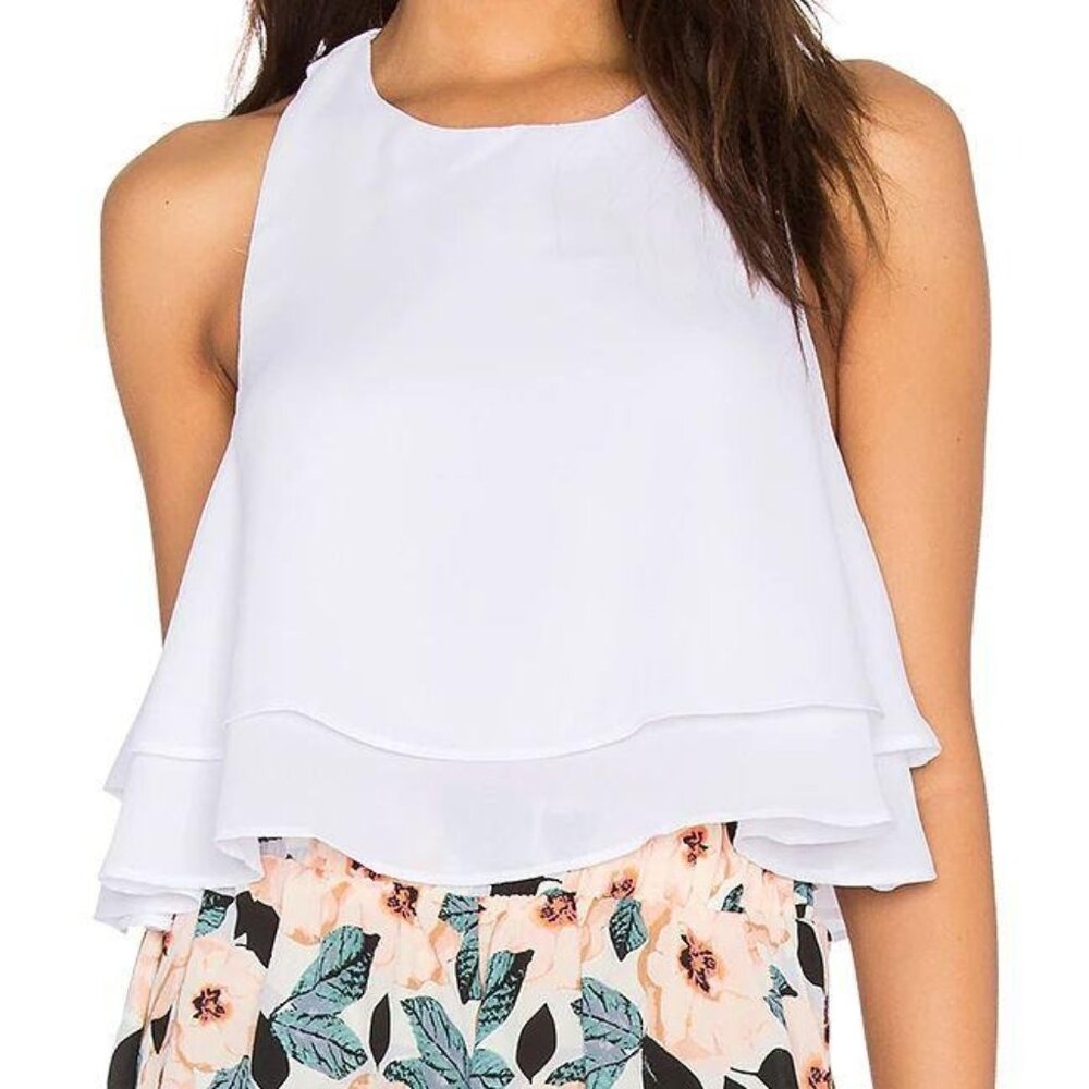 Show Me Your Mumu white crisp King ruffle sleeveless crop top small MSRP 96
